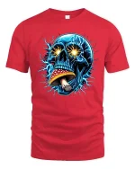 Electric Skull Mushroom Psychedelic Graphic T-Shirt Trippy Tee - red t-shirt on white background