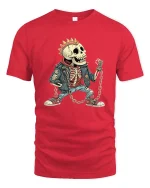 Punk Skeleton Rebel Graphic T Shirt Rock Street Style Energy - red t-shirt on white background