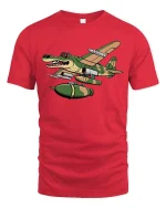 Crocodile Warplane Cartoon Graphic T Shirt Military Humor Art - red t-shirt on white background