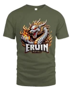 Erwin Royal Dragon Warrior Graphic T Shirt Fantasy Flame Power - military green t-shirt on white background
