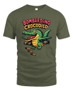 Bombardino Crocodilo Funny Crocodile Aviation Cartoon Tee - military green t-shirt on white background