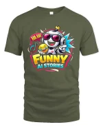 Funny AI Robot Laughing Emoji Humor Graphic T-Shirt - military green t-shirt on white background