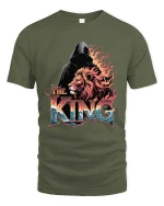 The King Lion Graphic T-Shirt Powerful Lion King Artwork Tee - military green t-shirt on white background
