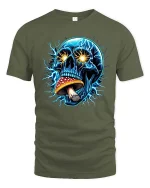 Electric Skull Mushroom Psychedelic Graphic T-Shirt Trippy Tee - military green t-shirt on white background