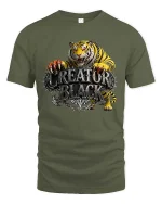 Creature Black Tiger Graphic T Shirt Fierce Wild Power Style - military green t-shirt on white background