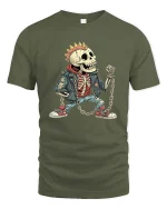Punk Skeleton Rebel Graphic T Shirt Rock Street Style Energy - military green t-shirt on white background