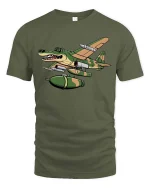 Crocodile Warplane Cartoon Graphic T Shirt Military Humor Art - military green t-shirt on white background