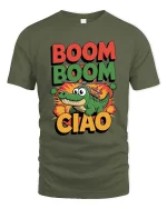 Funny Boom Boom Ciao Alligator Helicopter Cartoon T Shirt - military green t-shirt on white background