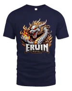 Erwin Royal Dragon Warrior Graphic T Shirt Fantasy Flame Power - navy t-shirt on white background