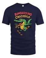 Bombardino Crocodilo Funny Crocodile Aviation Cartoon Tee - navy t-shirt on white background