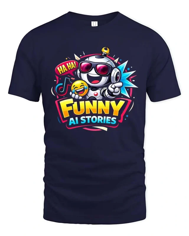 Funny AI Robot Laughing Emoji Humor Graphic T-Shirt - navy t-shirt on white background