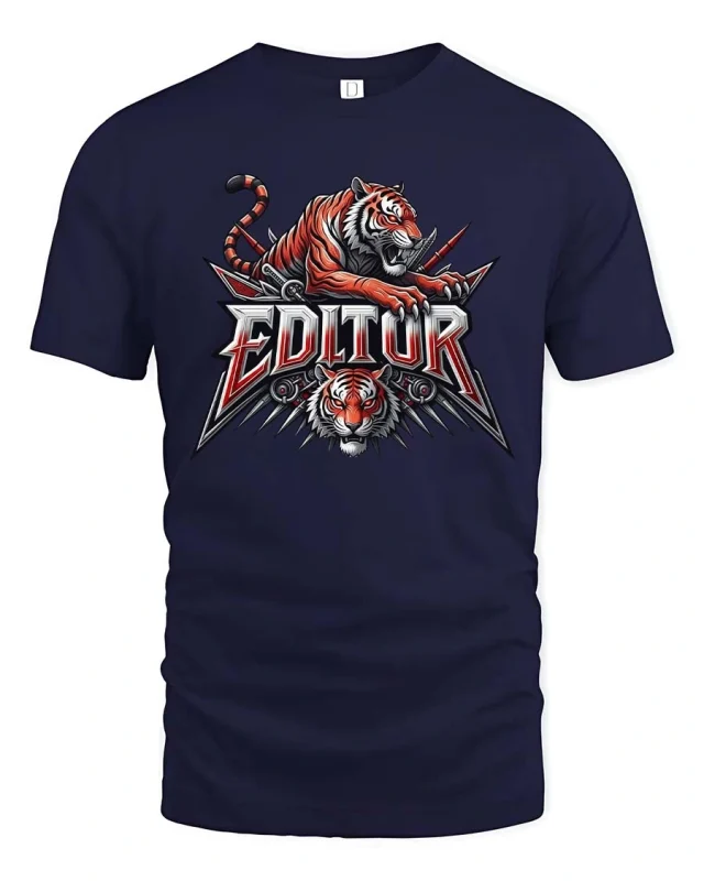 Fierce Tiger Editor Graphic T-Shirt for Video Editors - navy t-shirt on white background