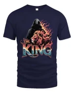 The King Lion Graphic T-Shirt Powerful Lion King Artwork Tee - navy t-shirt on white background