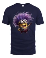 Funny Punk Rock Cartoon Character Graphic Tee Shirt - navy t-shirt on white background