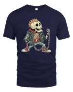 Punk Skeleton Rebel Graphic T Shirt Rock Street Style Energy - navy t-shirt on white background