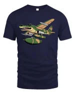 Crocodile Warplane Cartoon Graphic T Shirt Military Humor Art - navy t-shirt on white background