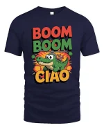 Funny Boom Boom Ciao Alligator Helicopter Cartoon T Shirt - navy t-shirt on white background