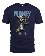 Funny Money Bear Graphic T Shirt Hip Hop Cash Cartoon Tee - navy t-shirt on white background