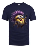 Funny Punk Cartoon Character Graphic T Shirt Rock Style Tee - navy t-shirt on white background