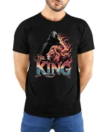 The King Lion Graphic T-Shirt Powerful Lion King Artwork Tee - model wearing black tee with hands behind back