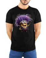 Funny Punk Rock Cartoon Character Graphic Tee Shirt - model wearing black tee with hands behind back
