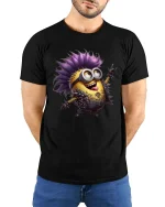 Funny Punk Cartoon Character Graphic T Shirt Rock Style Tee - model wearing black tee with hands behind back