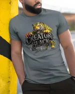 Creature Black Tiger Graphic T Shirt Fierce Wild Power Style - model wearing grey tee, leaning on column