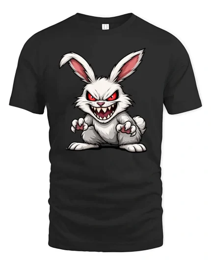 Evil Bunny Cartoon Graphic T Shirt Red Eye Killer Rabbit - black t-shirt on white background