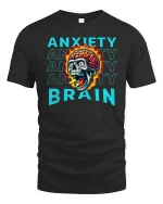 Anxiety Brain Skull Graphic T Shirt Mental Chaos Art - black t-shirt on white background