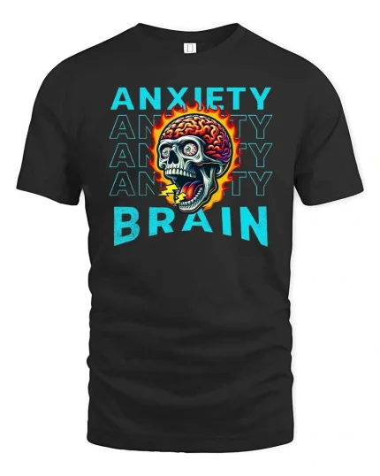 Anxiety Brain Skull Graphic T Shirt Mental Chaos Art - black t-shirt on white background