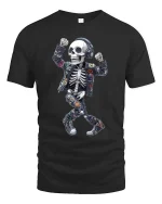Dancing Skeleton DJ Graphic T Shirt Headphones Street Art - black t-shirt on white background