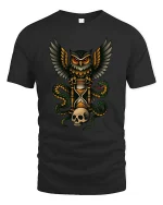 Owl Guardian of Time Skull Hourglass Graphic T Shirt Gothic - black t-shirt on white background