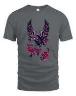 Gothic Eagle Rose Graphic Tee Dark Floral Bird Artwork - gray t-shirt on white background