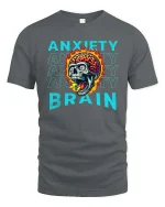 Anxiety Brain Skull Graphic T Shirt Mental Chaos Art - gray t-shirt on white background