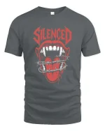 Silenced Screaming Mouth Graphic T Shirt Dark Rebel Style Art - gray t-shirt on white background