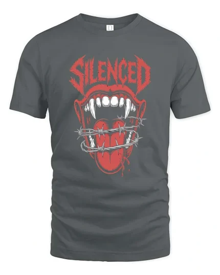 Silenced Screaming Mouth Graphic T Shirt Dark Rebel Style Art - gray t-shirt on white background
