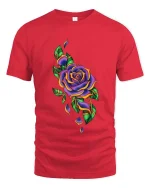 Colorful Rose Floral Graphic T Shirt Psychedelic Flower Art - red t-shirt on white background
