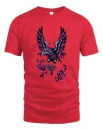 Gothic Eagle Rose Graphic Tee Dark Floral Bird Artwork - red t-shirt on white background