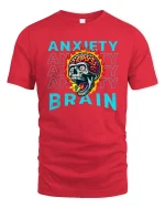 Anxiety Brain Skull Graphic T Shirt Mental Chaos Art - red t-shirt on white background