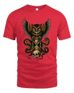 Owl Guardian of Time Skull Hourglass Graphic T Shirt Gothic - red t-shirt on white background