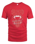 Silenced Screaming Mouth Graphic T Shirt Dark Rebel Style Art - red t-shirt on white background