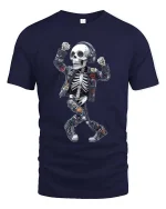 Dancing Skeleton DJ Graphic T Shirt Headphones Street Art - navy t-shirt on white background