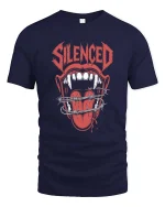 Silenced Screaming Mouth Graphic T Shirt Dark Rebel Style Art - navy t-shirt on white background