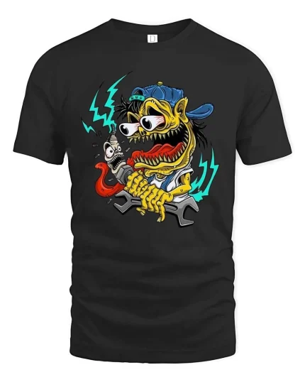 Psychedelic Skull Snail Dark Surreal Graphic T Shirt - black t-shirt on white background