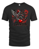 Funny Skeleton Cupid Happy Valentines Day Graphic T Shirt - black t-shirt on white background