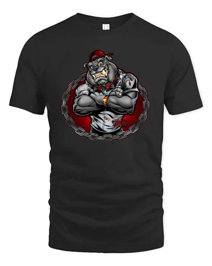 Tough Bulldog Street Gangster Cartoon Graphic T Shirt - black t-shirt on white background