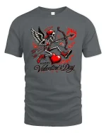 Funny Skeleton Cupid Happy Valentines Day Graphic T Shirt - gray t-shirt on white background