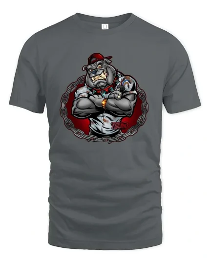 Tough Bulldog Street Gangster Cartoon Graphic T Shirt - gray t-shirt on white background