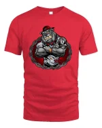 Tough Bulldog Street Gangster Cartoon Graphic T Shirt - red t-shirt on white background