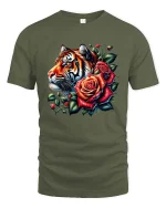 Warrior Of Fearless Courage Flaming Sword Graphic T Shirt - military green t-shirt on white background